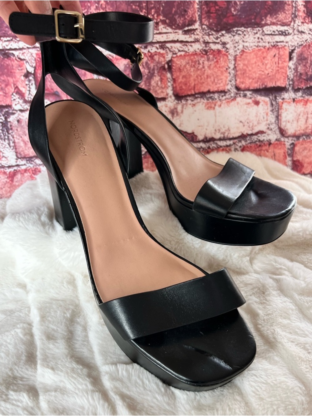Nordstrom Black Chunky Platform Block Heel Sandals Ankle Strap Size